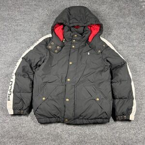 Polo Ralph Lauren Kids Boys Puffer Jacket Black White Red Hooded Size L 14-16